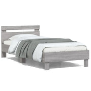 Letto singolo | Letto per adulti | Giroletto Testiera Grigio Sonoma 100x200 cm Legno Multistrato