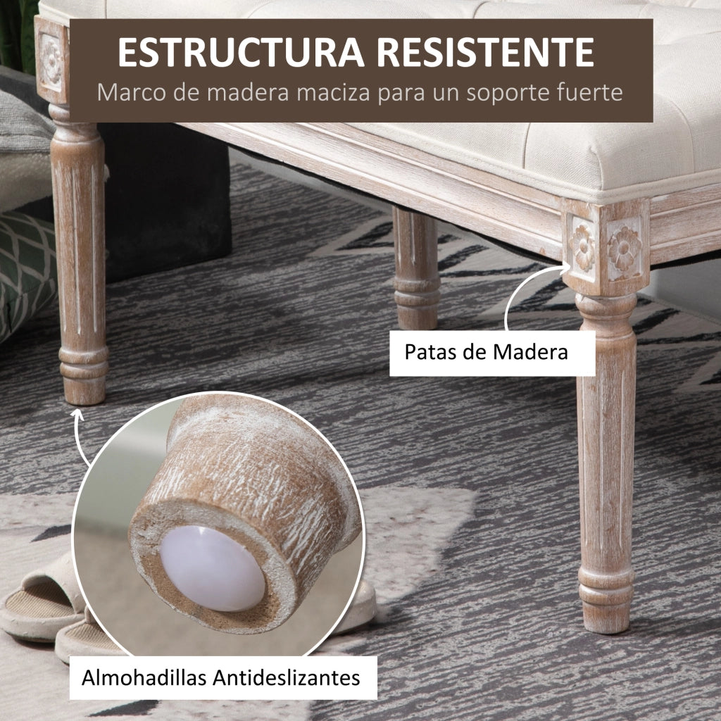 Panca imbottita tessuto beige ¨C Xylo ¨C 80x40x43 cm con gambe in legno