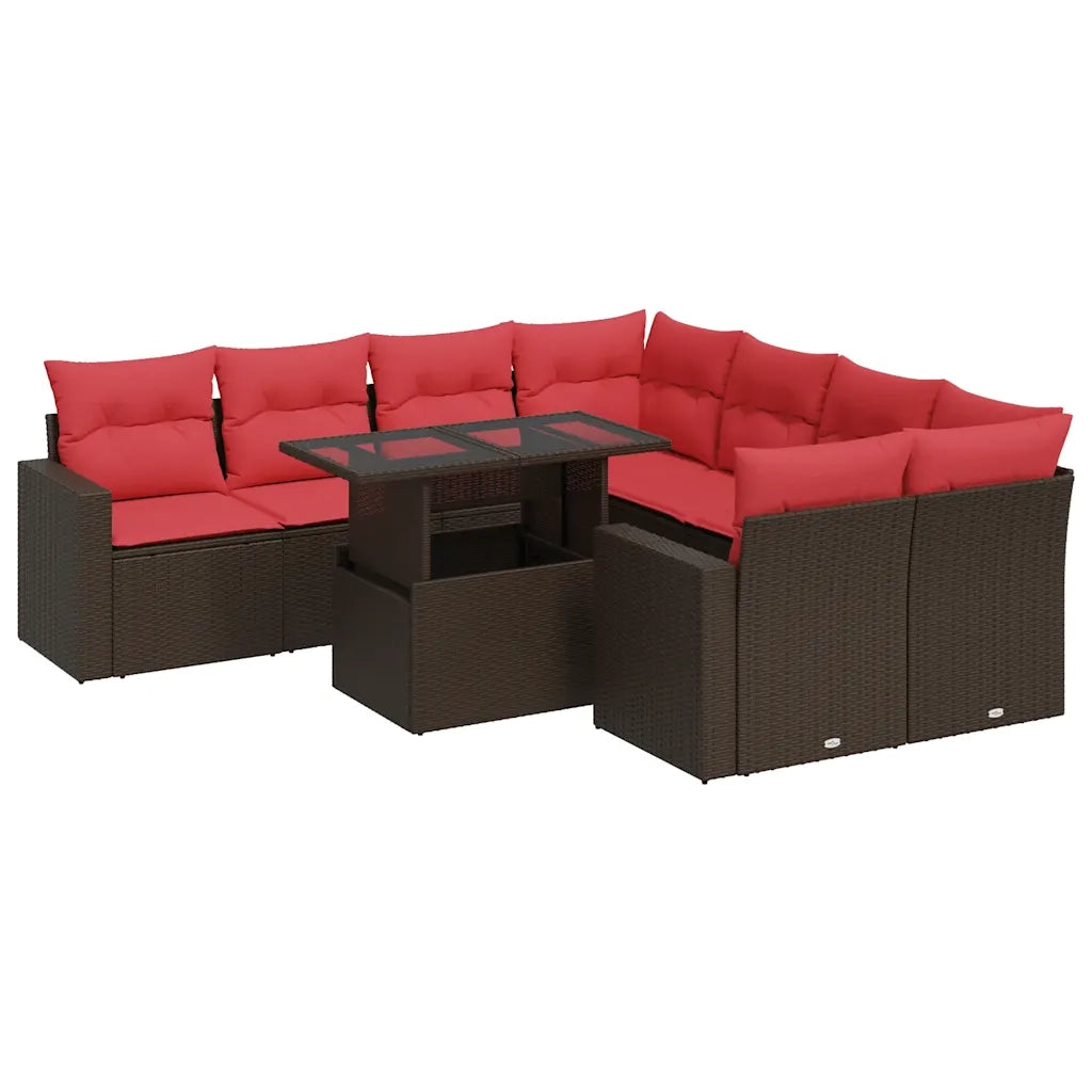 Set Divani Giardino 9 pz con Cuscini Marrone Polyrattan Acacia