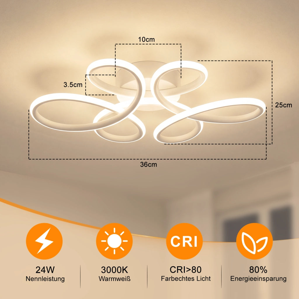ZMH Lampada da Soffitto LED 24W 3000K Bianca Fiore Moderna in Metallo per Soggiorno Sala da Pranzo Camera Bambino