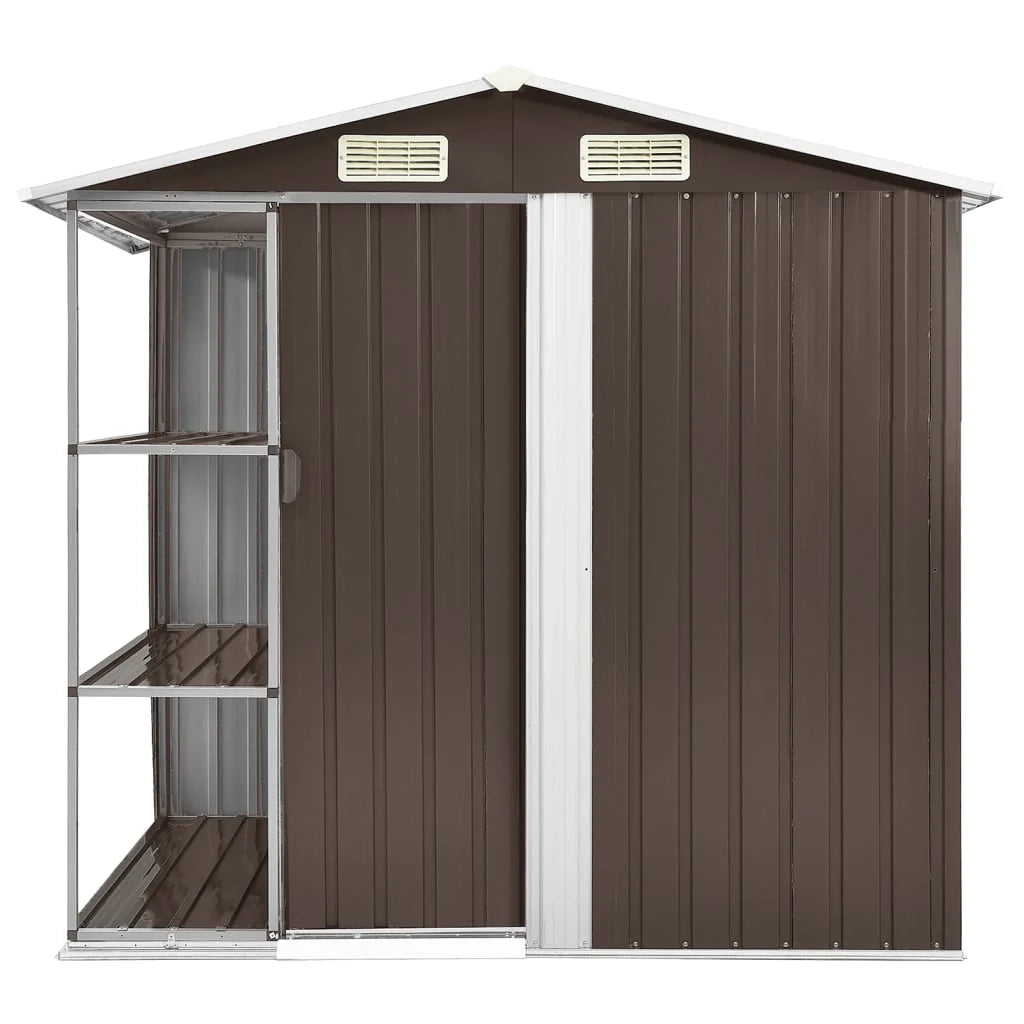 Casetta da giardino cabina ripostiglio casetta da esterno robusta casetta per attrezzi con ripiano 205 x 130 x 183 cm ferro marrone 02_0022224