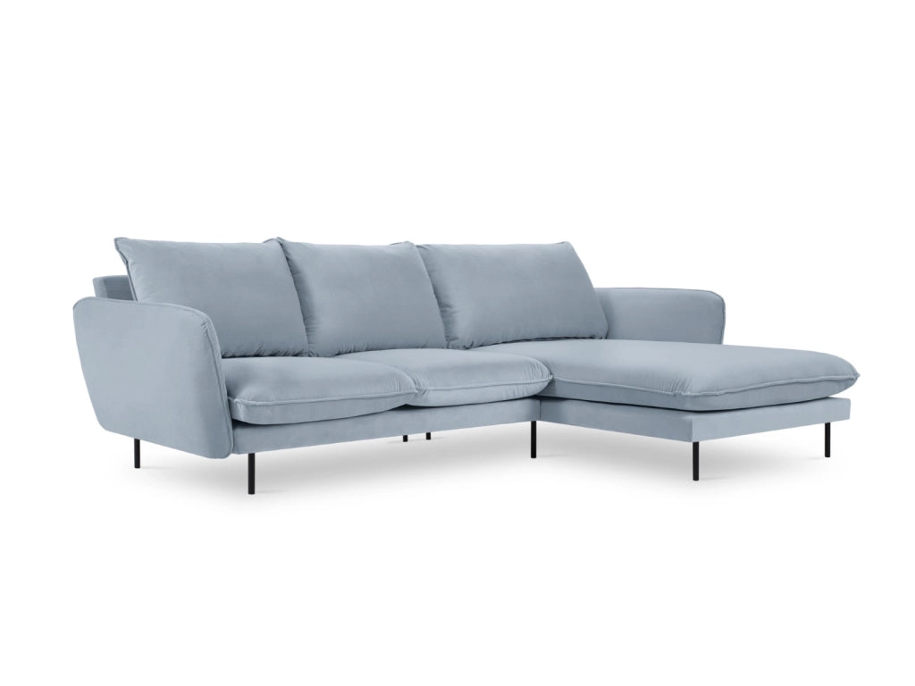 Cosmopolitan Design - Divano angolare destro "Vienna" 5 posti in velluto azzurro 