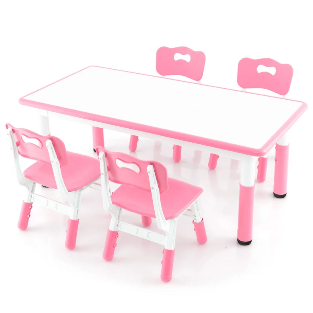 Set tavolo per bambini e 4 sedie multifunzionali regolabili in altezza 120 x 60 x 48-60 cm ergonomico stile moderno PP rosa 20_0011991