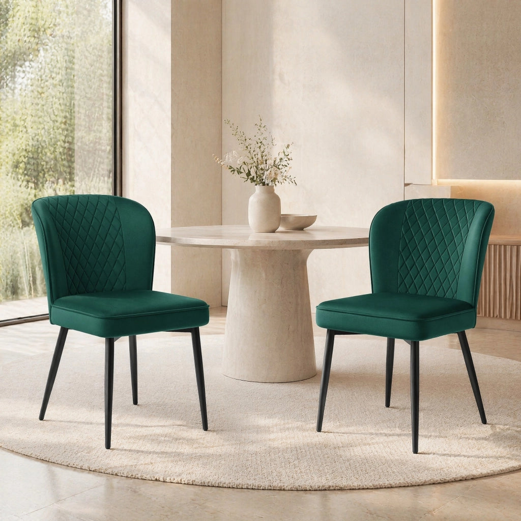Sedia da Pranzo Sedia Imbottita con Schienale Ergonomico e Gambe in Metallo in Velluto Verde