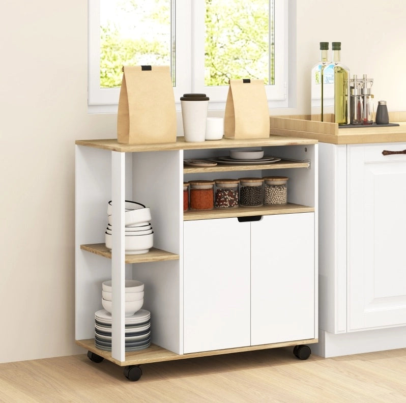 Carrello da cucina 80x40x82 cm con piano di lavoro; ripiano regolabile; legno naturale