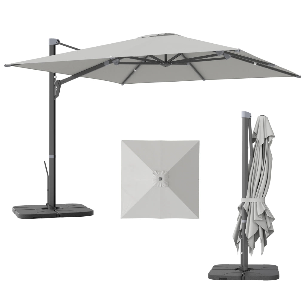 Ombrellone a Sbalzo con Manovella 365x297x256 cm con Base a Croce Grigio Chiaro