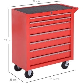 CARRELLO PORTAUTENSILI 7 cassetti 69x33x75 cm acciaio rosso