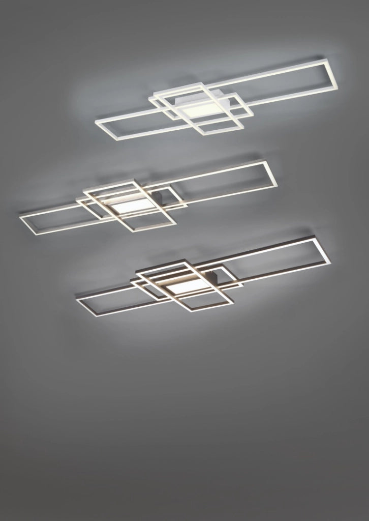 Plafoniera LED 3 rettangoli, metallo, acciaio satinato, L 105 cm, Irvine