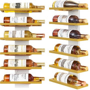 Wijnrek a muro, flessen contenitore, flessen contenitore a 3 livelli, wijnrek metallico, piastrelle, wijnflessen contenitore appeso, nero, per sala da pranzo, camera da letto, cantina del vino (oro, 6 livelli, 1 set)
