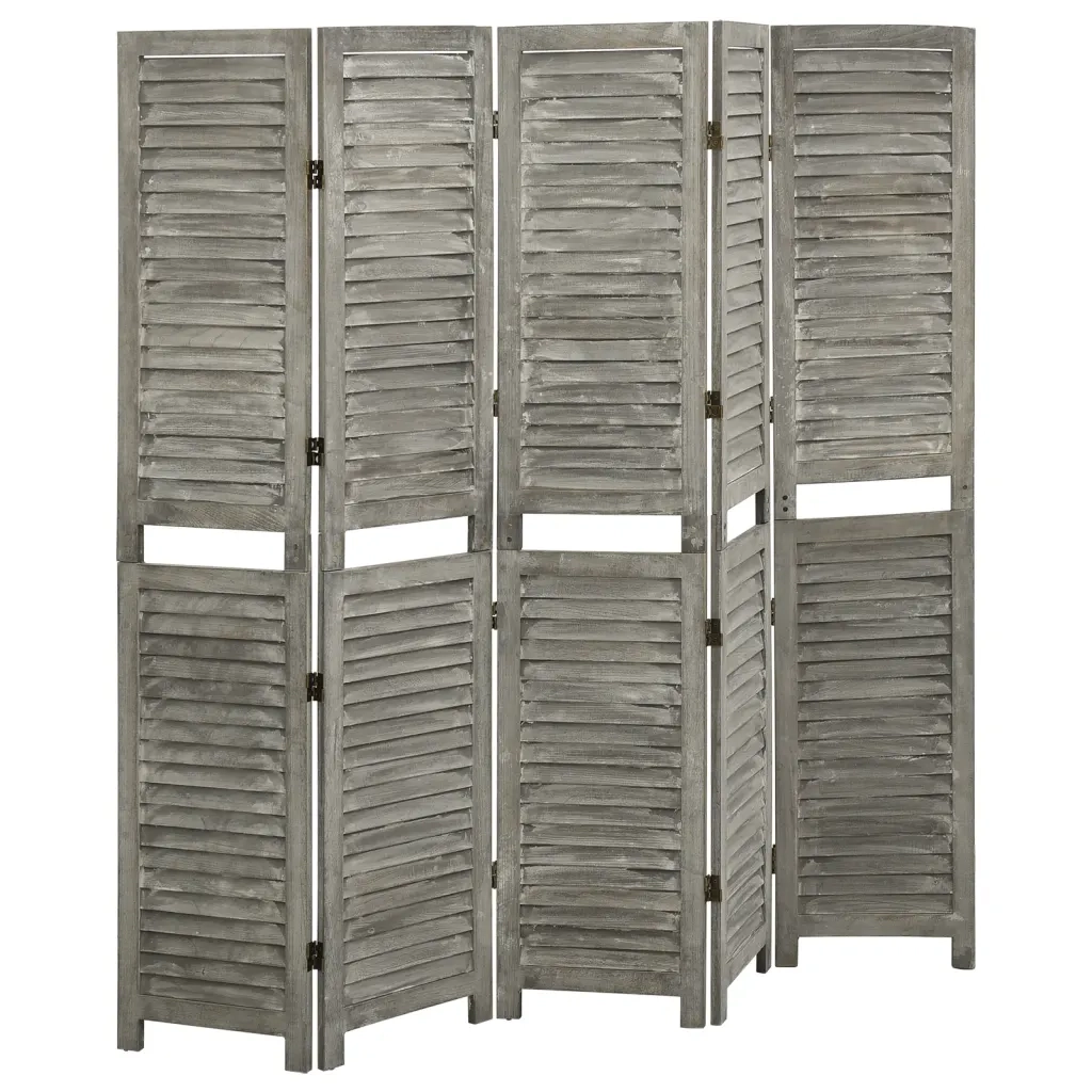 Divisorio a 5 Pannelli Grigio 179x166 cm in Legno Massello cod mxl 61339