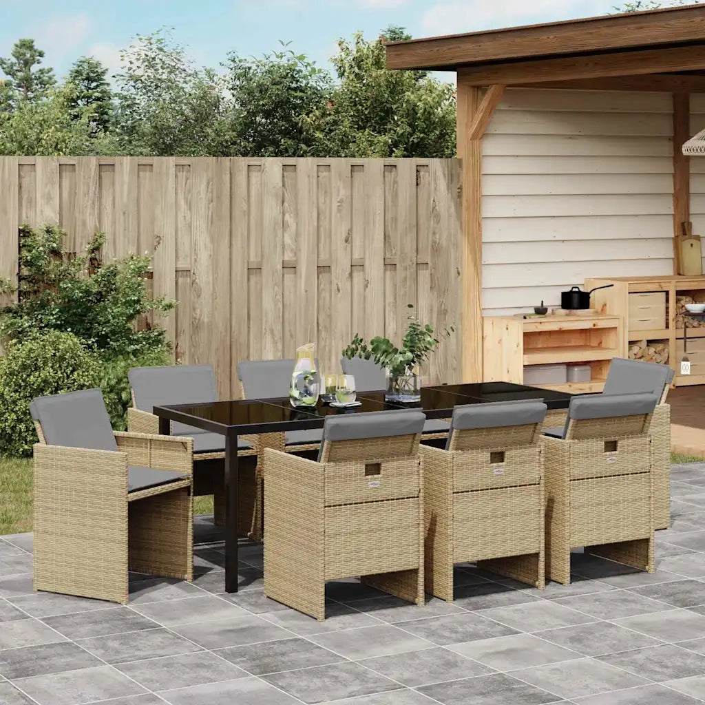 Set da Pranzo per Giardino con cuscino 9 pcs Beige polyrattan 3379967