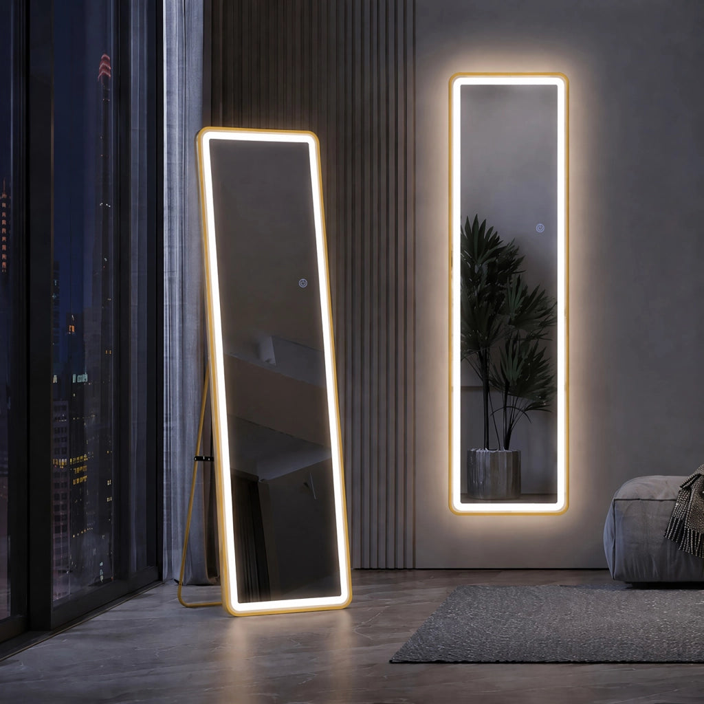 Specchio da terra con led 40 x 150 cm;3 temperature di colore;3 metodi di installazione;Oro Rettangolare