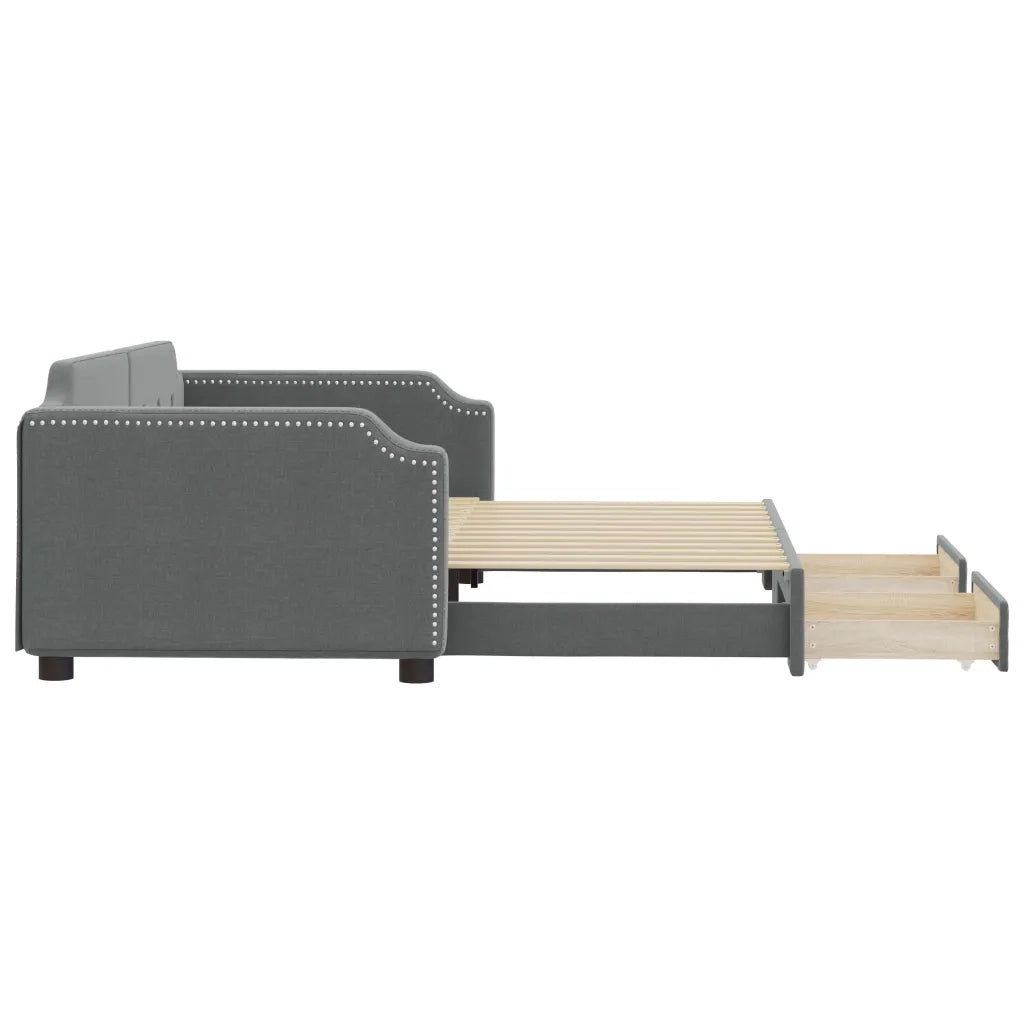 Divano Letto Estraibile Cassetti Grigio Scuro 100x200cm Tessuto 3197676