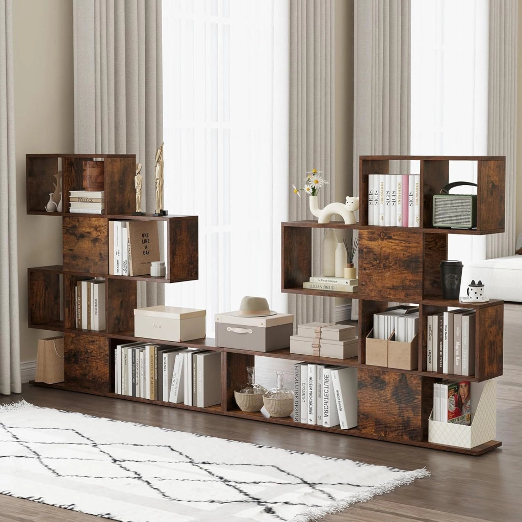 Libreria in Legno, 5 Livelli con Ante, Scaffale Multifunzionale a Forma di Scala, Ideale per Soggiorno Studio Ufficio, 120x19,5x109cm (Marrone)