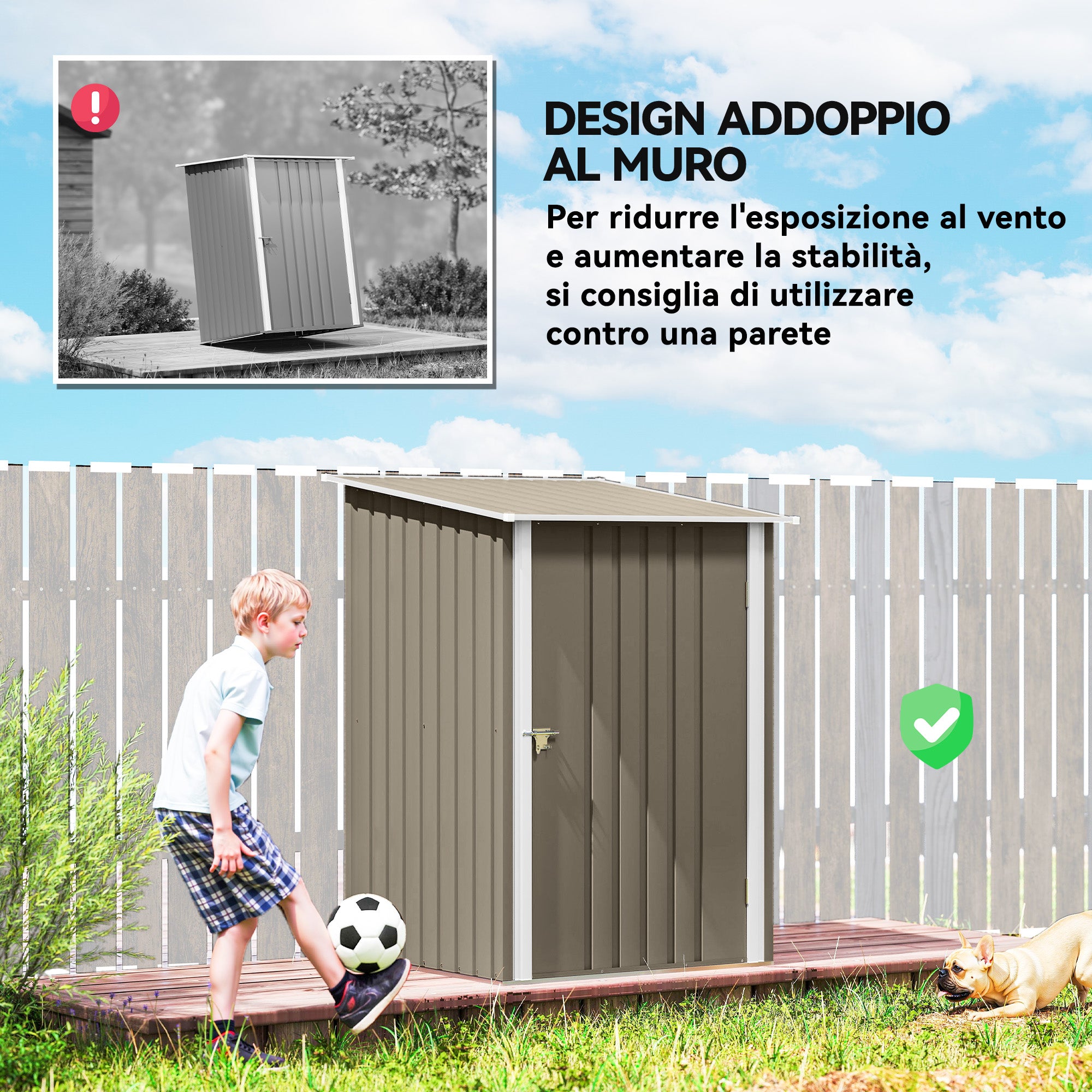 Casetta da Giardino Porta Attrezzi 100x104x160 cm con Porta in Acciaio Galvanizzato Marrone e Bianco