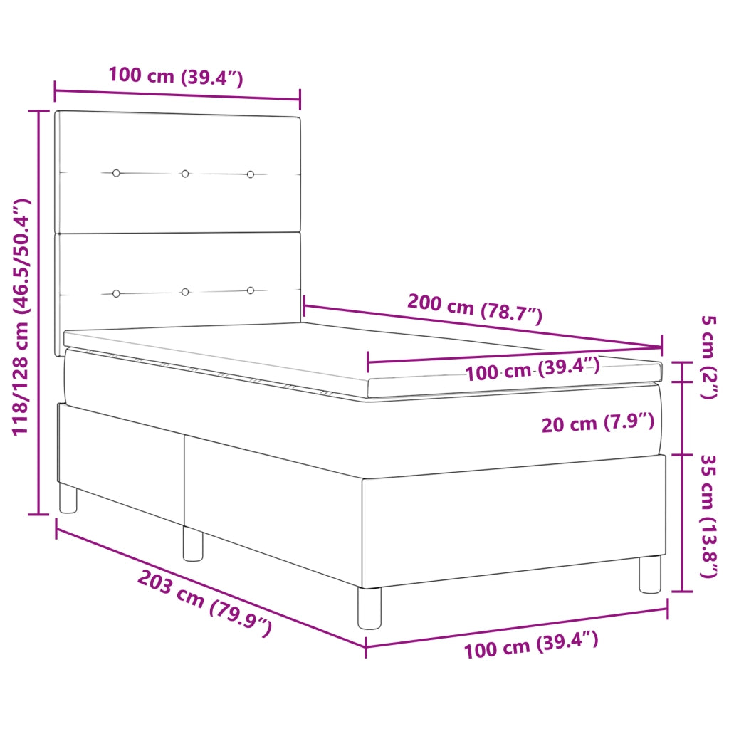 Letto Box Spring con Materasso e LED Blu Scuro 100x200 cm Velluto