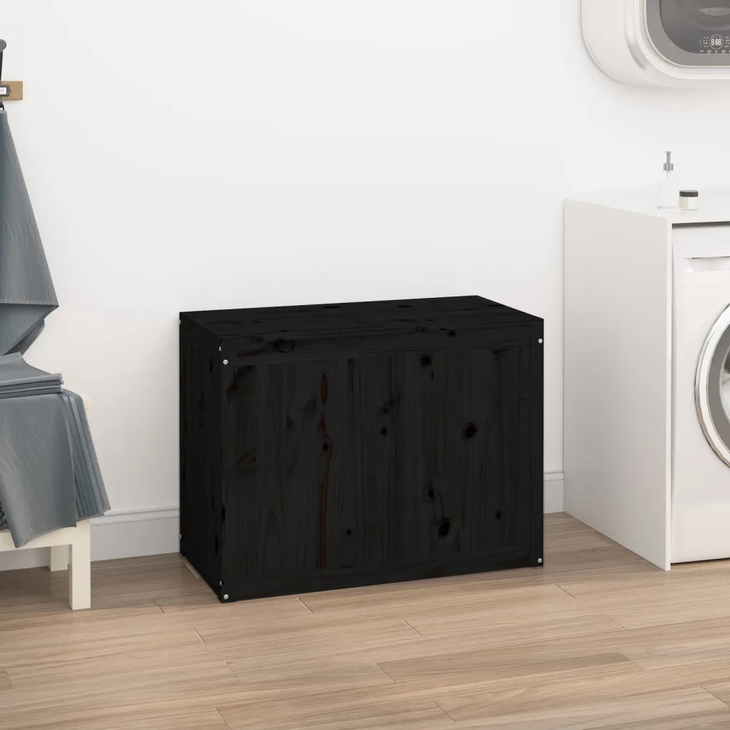Contenitore per Bucato Nero 88,5x44x66 cm Legno Massello Pino 823573