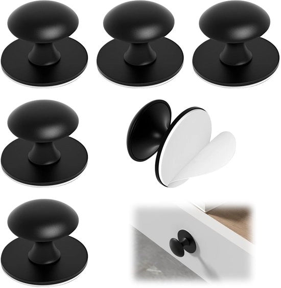 Maniglie Autoadesive per Cucina e Bagno - Rondi - Facili da Applicare - Nero - 6 Pezzi