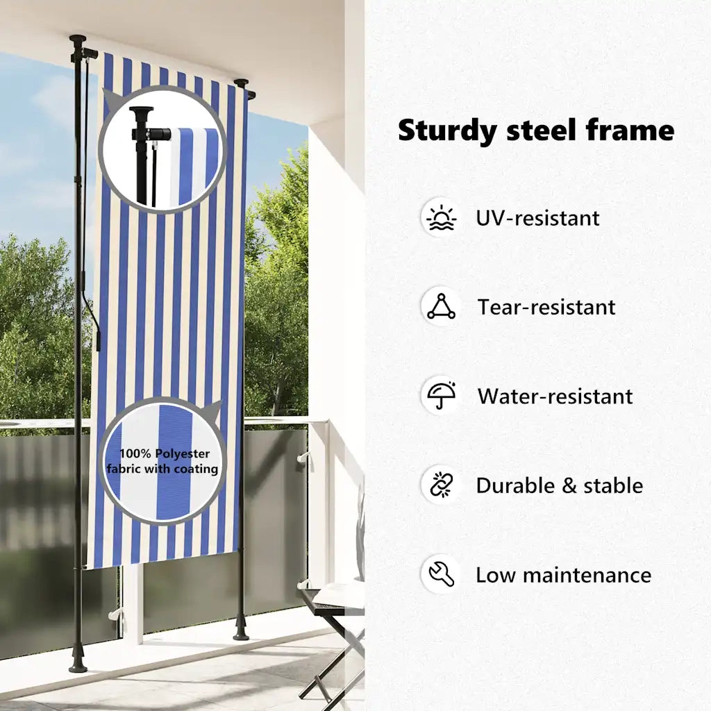 Tenda a Rullo Esterno Blu e Bianca 100x270cm Tessuto e Acciaio 368764