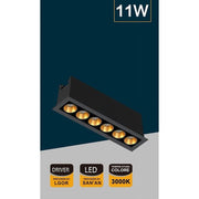 Trade Shop - Faretto Led Rettangolare Incasso 11w Luce 6000k 4000k 3000k Moderno Nero Xtd-6-n - -bianco Caldo      -