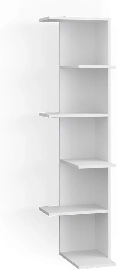 Scaffale angolare Tera, Bianco, 37 x 140.1 cm, utilizzabile per riporre libri e oggetti decorativi