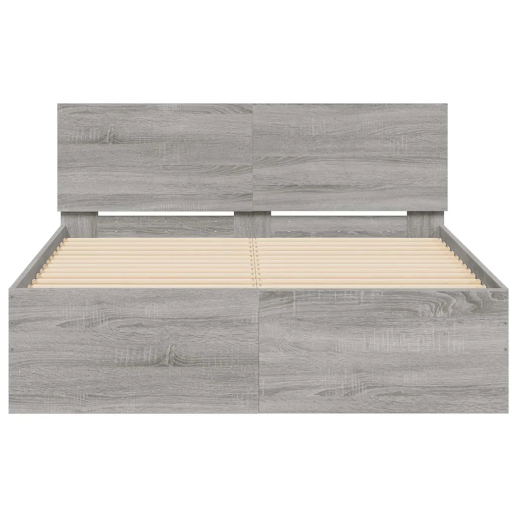 Letto matrimoniale | Letto per adulti | Giroletto con Testiera e LED Grigio Sonoma 120x190 cm