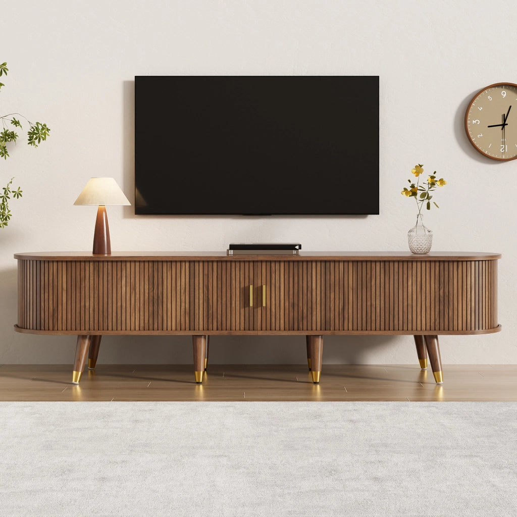 Mobile TV con 1 Porta Scorrevole in Rattan; Vani Aperti e Cassetti; per Soggiorno; in MDF; 175 × 38 × 45 cm; Noce