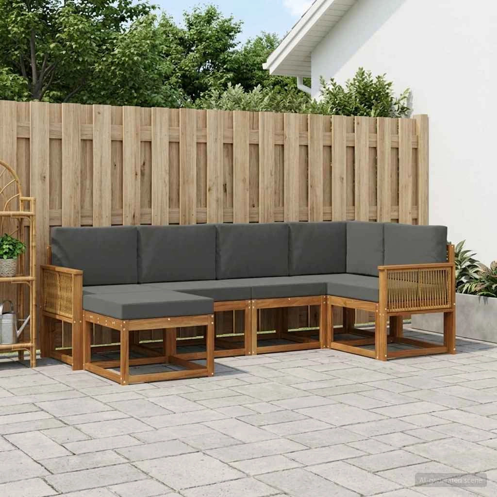 Set di divani da esterno 6 pz Naturale e Antracite Poliestere 3385358