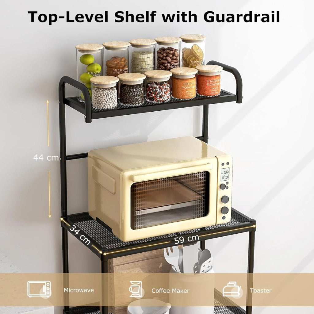 Scaffale da cucina a 4 ripiani in metallo con gambe regolabili, multifunzionale, autoportante, per cucina, 60 x 34,5 x 136 cm