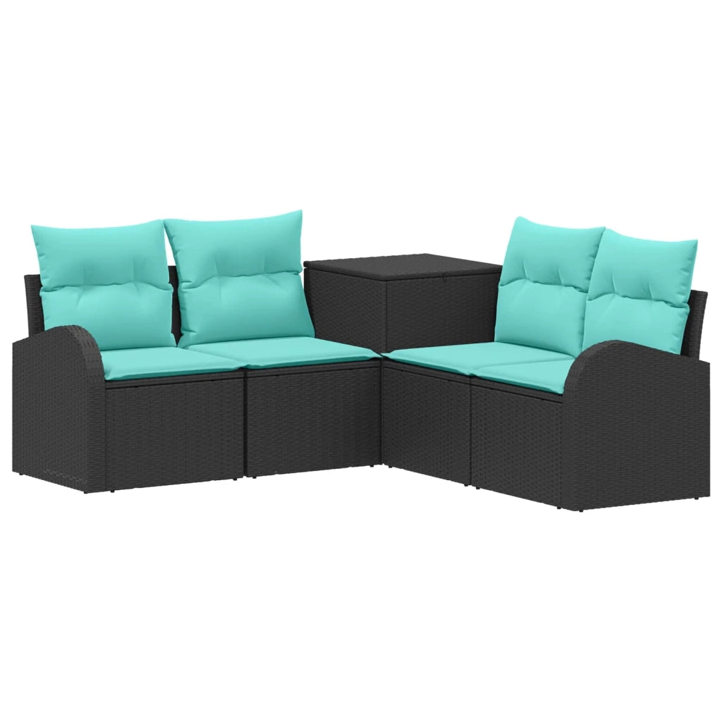 Set di divani 5 pz Nero e Blu Rattan sintetico e Acciaio 3447773