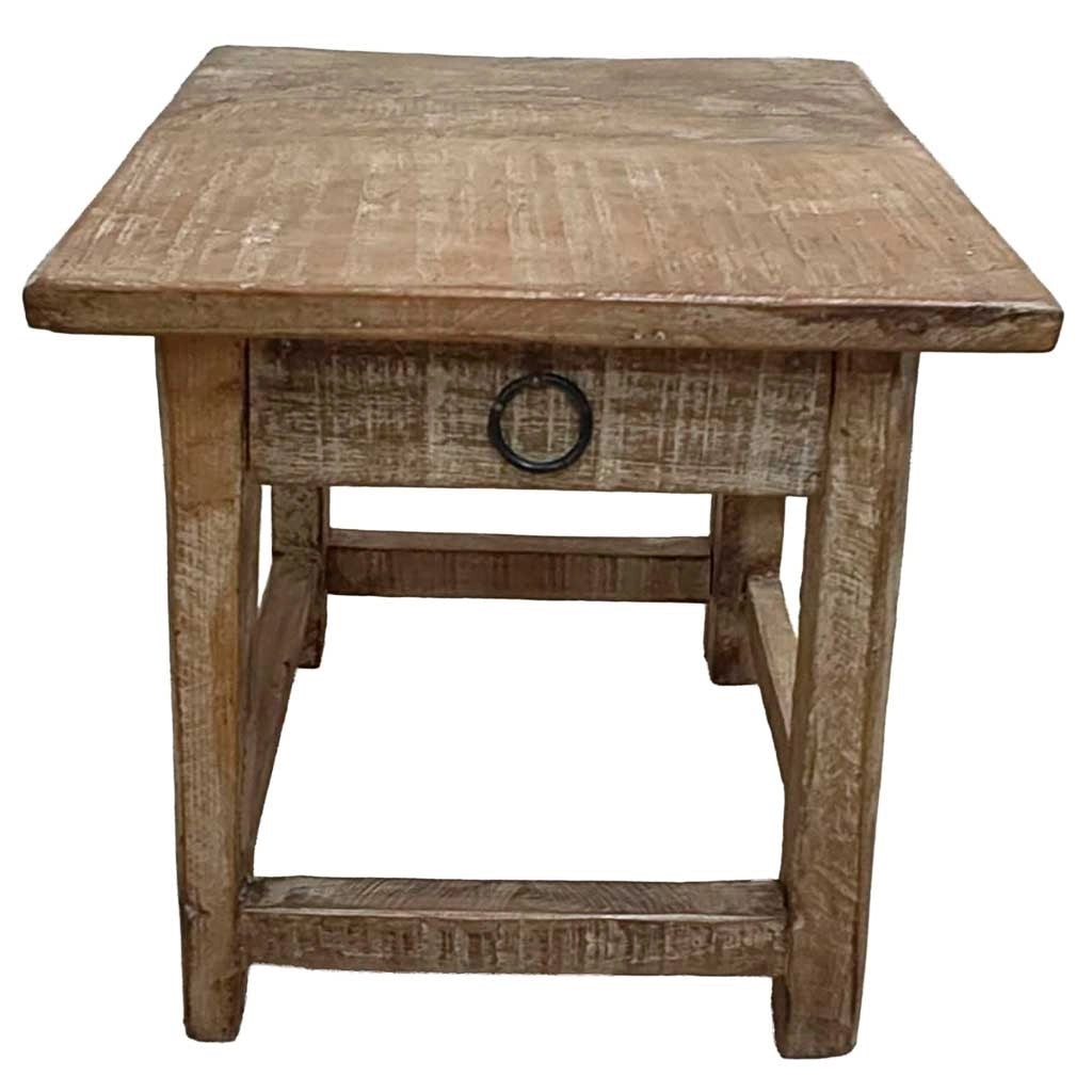 Sgabello con cassetto in legno con finitura artigianale marrone 25x25x29 h cm