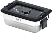 Impastatrice portatile FLEXX 2GO 0,25 L quadrata con coperchio in vetro e clip, acciaio inossidabile, argento/nero