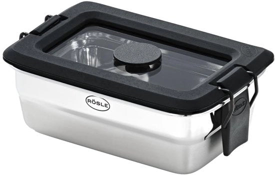 Impastatrice portatile FLEXX 2GO 0,25 L quadrata con coperchio in vetro e clip, acciaio inossidabile, argento/nero