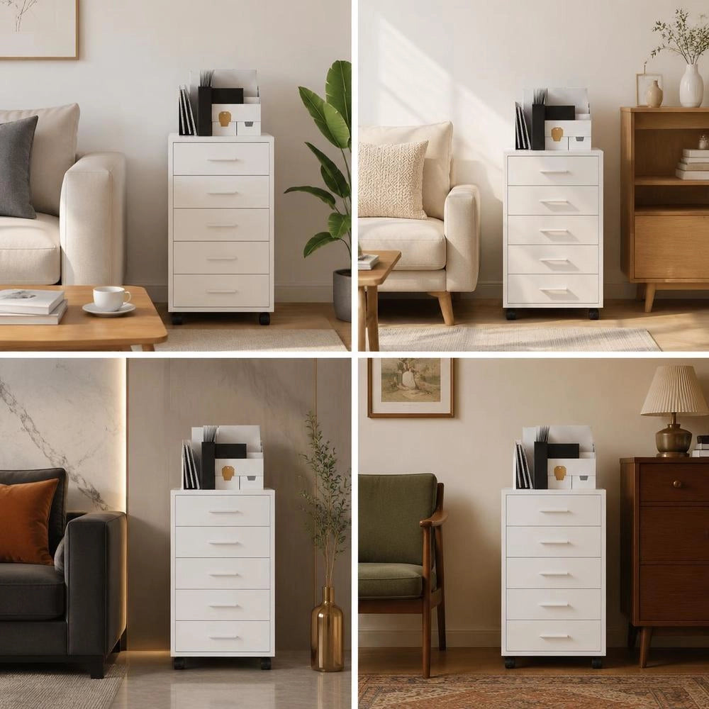 Drawer Cabinet With Casters, High-gloss White, Wood-based Material