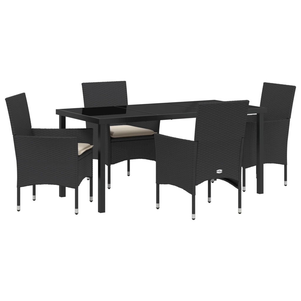 Set da Pranzo da Giardino vitaXL 5 Pezzi con Cuscini in Polyrattan Nero