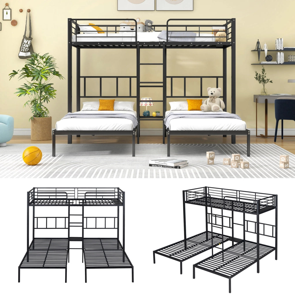 Letto a castello triplo in metallo nero 90x200 cm