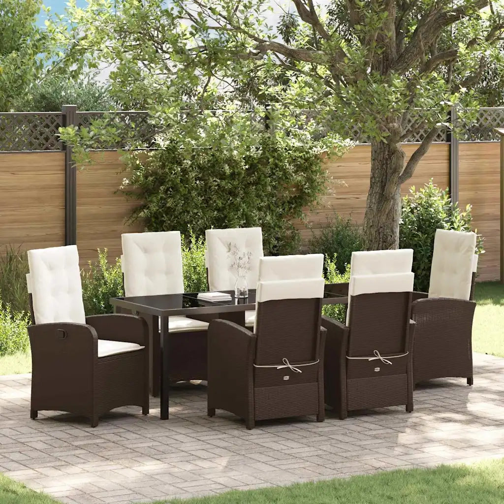 Set da Pranzo per Giardino con cuscino 7 pcs Marrone polyrattan 3380272