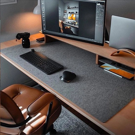 Bureauonderlegger per computer, grande support per scrivania, support per tastiera e mouse (grigio scuro, 90 x 40 cm)