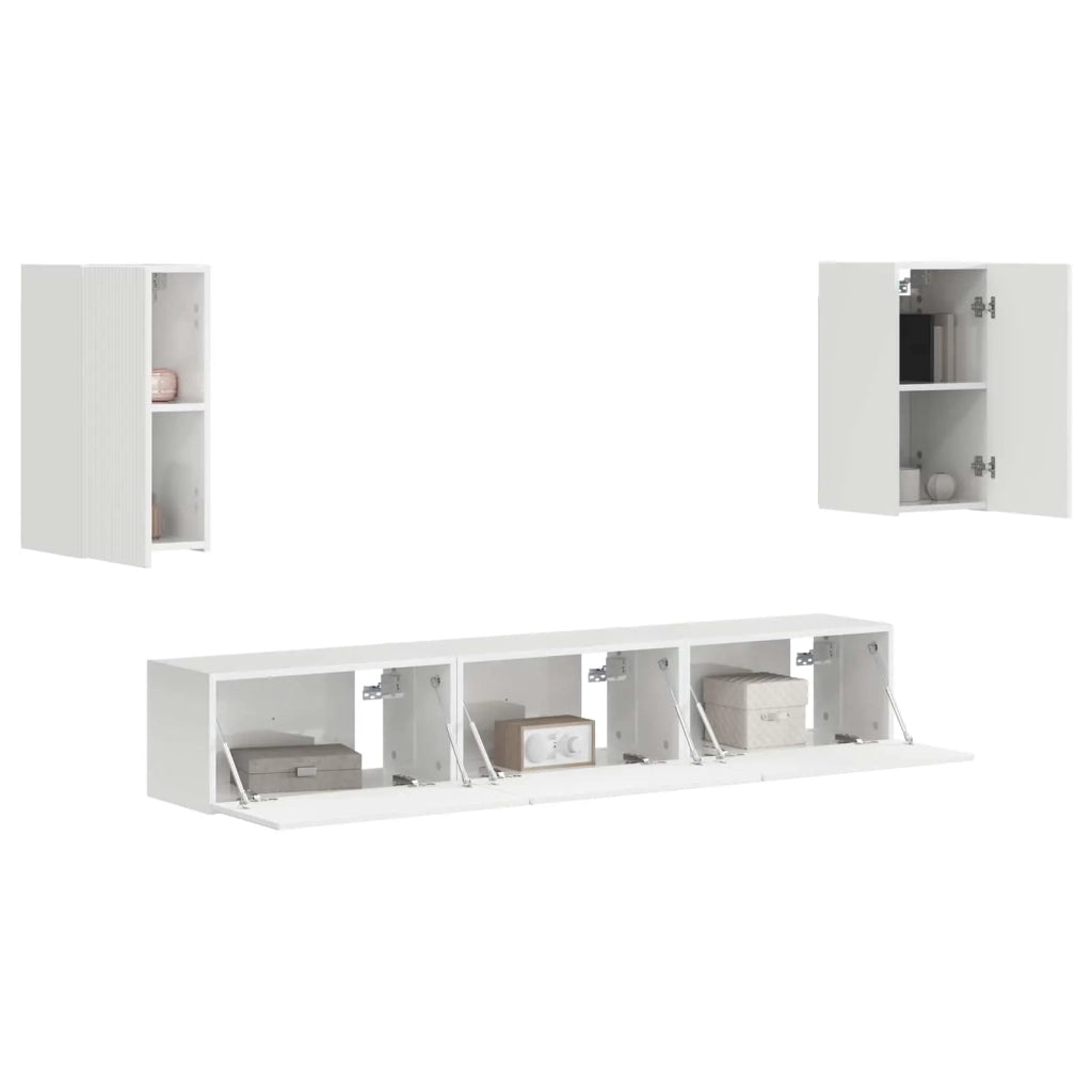 Set mobile TV 5 pcs Bianco Lucido Legno multistrato