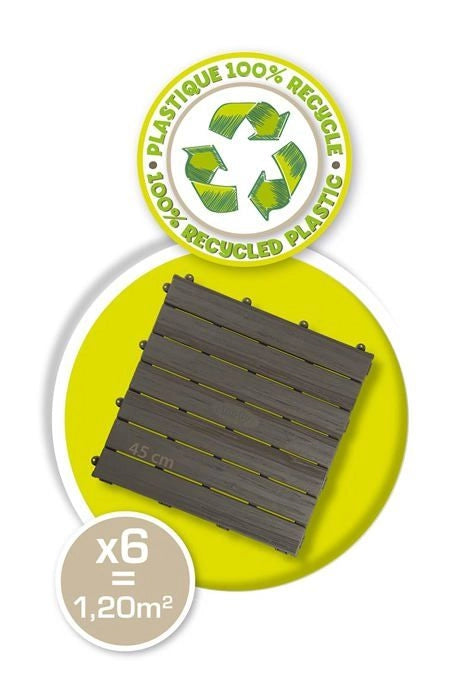 Smoby - Set 6 piastrelle - Pavimentazione Casa - 45x45cm - Effetto materico legno - Anti UV - 100% plastica riciclata e riciclabile