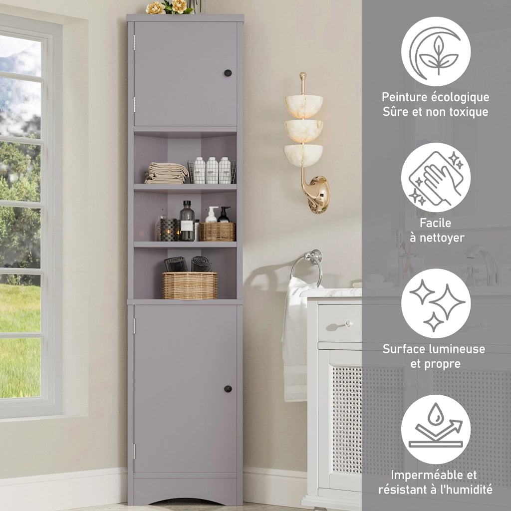 Armadietto Bagno Triangolare ¨C MINIMAL ¨C Grigio, 3 Ripiani, Ante, 36.5x24.5x170