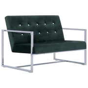 Divano | Divano da soggiorno | Sofa a 2 Posti con Braccioli Verde Scuro Cromato e Velluto