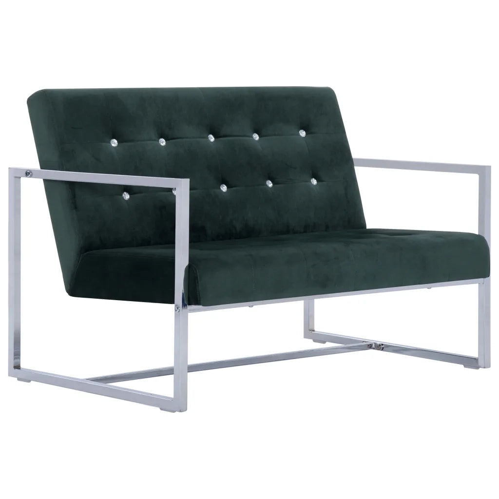 Divano | Divano da soggiorno | Sofa a 2 Posti con Braccioli Verde Scuro Cromato e Velluto