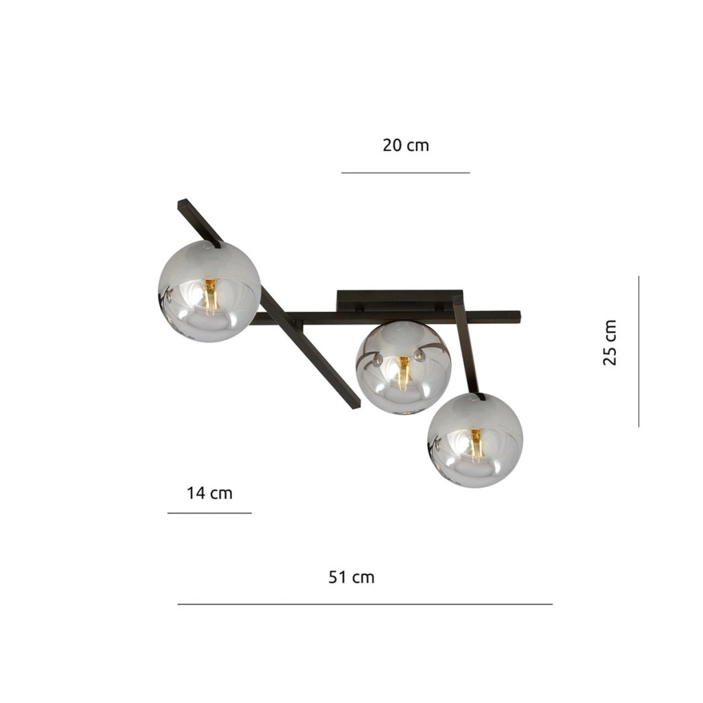 Lampada a sospensione Smart in acciaio nero con diffusori in vetro grafite