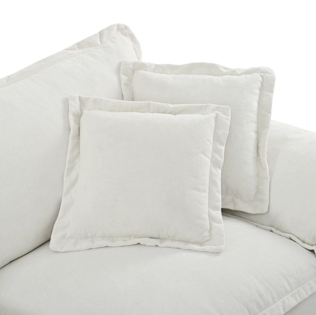 Divano 2 posti in chenille beige con braccioli curvi, design ispirato a barca a vela, ideale per spazi compatti