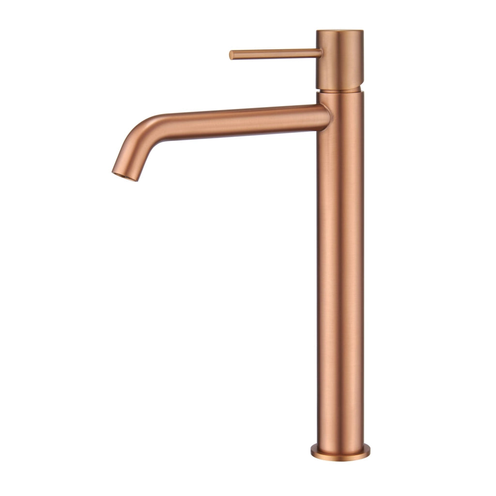 IMEX Miscelatore monocomando lavabo alto oro rosa spazzolato in ottone e zama con finitura PVD cartuccia ceramica Ø26 mm completo di set 2 flessibili 3-8 – Modello MONZA BDM039-3ORC