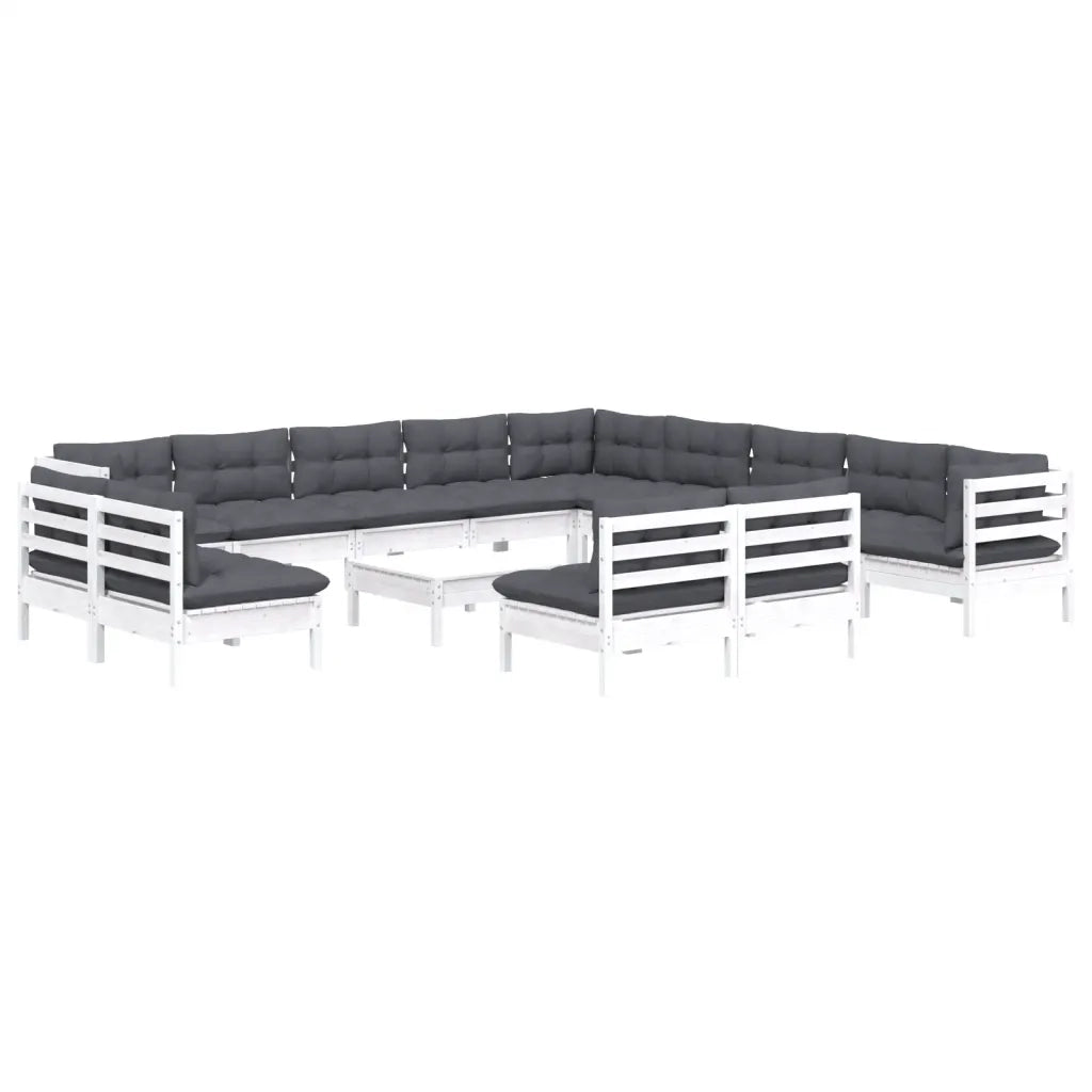 Set Divani da Giardino 14 pz con Cuscini Bianchi Legno di Pino 3096894