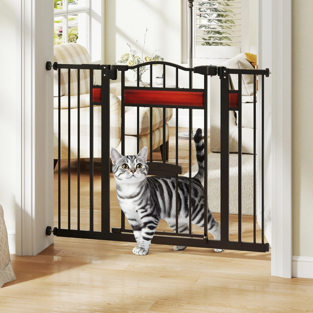 Cancello per animali per aperture da 74 a 104 cm con 2 prolunghe, Cancello per animali installazione senza fori Nero-Cancelli