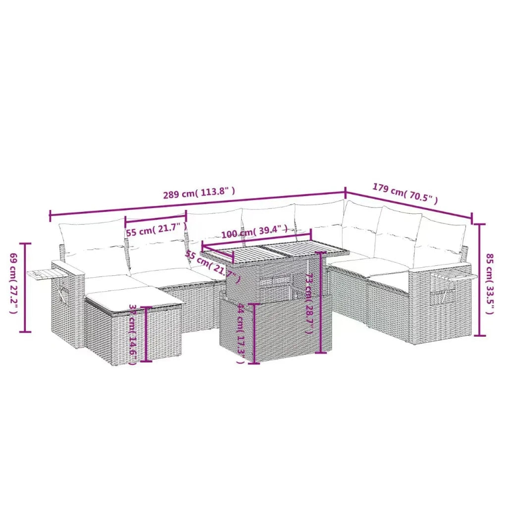 Set Divani da Giardino 9 pz con Cuscini Nero in Polyrattan 3273653