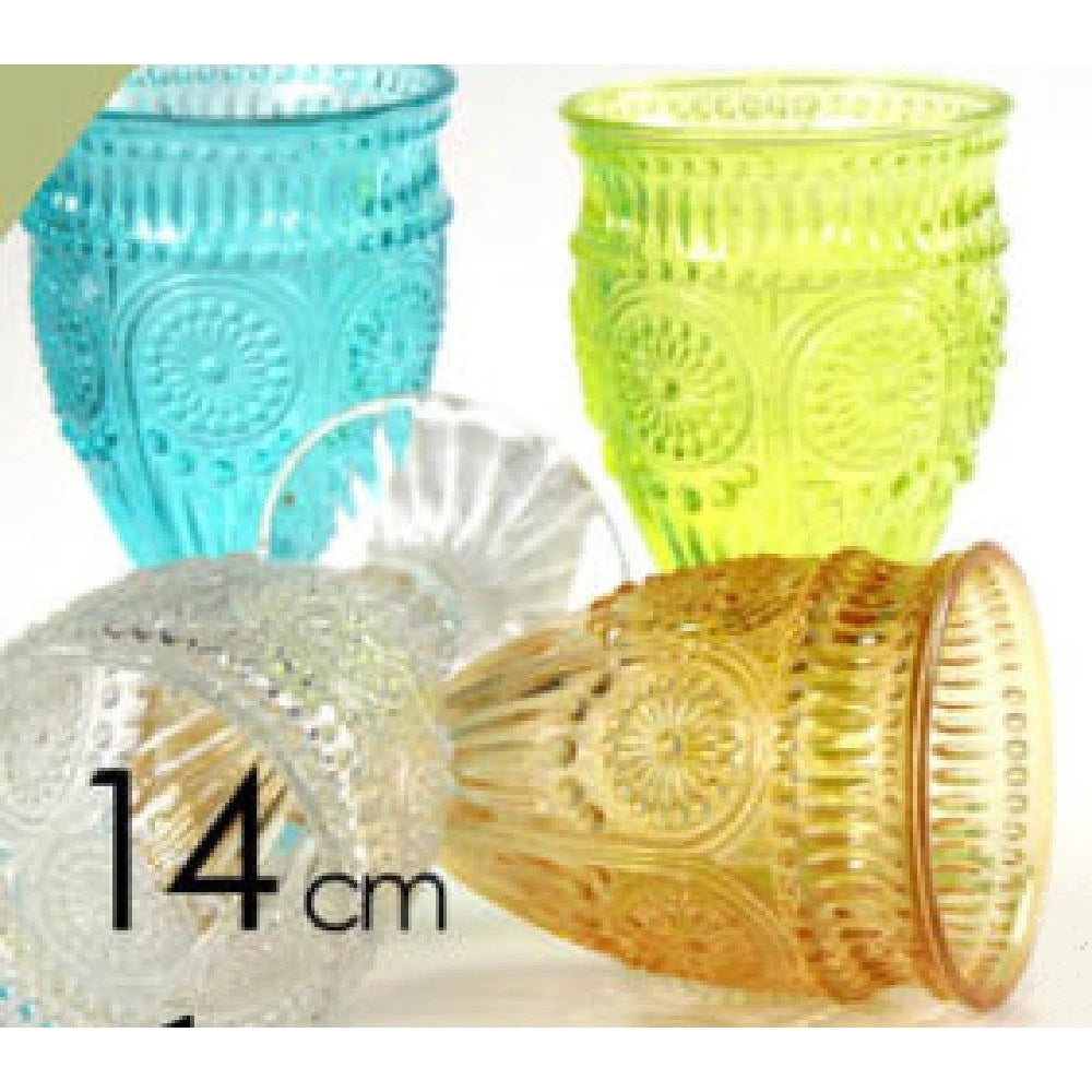Trade Shop - Calice Vino Bicchiere Cocktail Acqua Drink Colori Assortiti 14cm In Vetro 628023 -